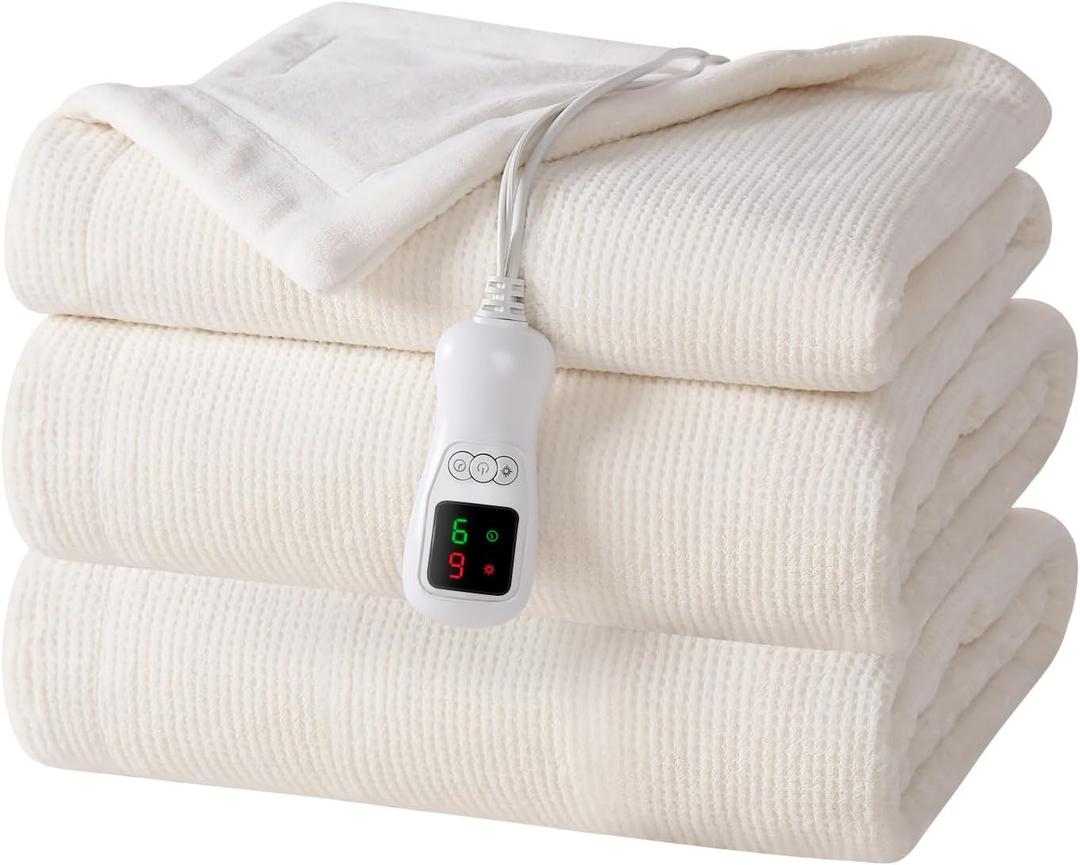 Electric Heated Blanket Full Size, Washable Blanket Warmer for Home for Adults, Fast Heating Super Cozy Soft Fabric, 72" x 84", 9 Heat Levels, 1-9H Auto-Off, ETL Certified, Cream