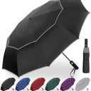 Satol Extra Large Golf Umbrella, 46/54/62 Inch Windproof 10 Ribs Vented Double Canopy Reflective Strips Automatic Open/Close Waterproof UV Protection Portable Compact Umbrella for Outdoor & Travel (Black Round Handle)