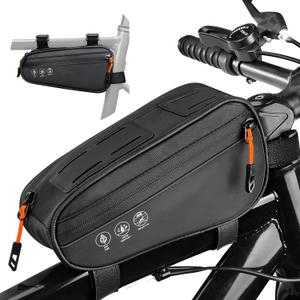 WOTOW Bike Frame Bag - 3 Ways Installation Water Resistant Reflective Bicycle Top Tube Bag with Two Side Pockets, Ebike Cycling Triangle Bag Pouch Accessories for MTB Road Travel (1.2L)