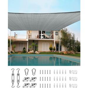 Quictent 20x16ft Rectangular Sun Shade Sail 185G HDPE Canopy 98% UV Block Outdoor Patio Garden Commercial Deck with Hardware Kit (Gray)