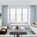 Dusty Blue Linen Curtains 84 Inches Long for Living Room 2 Panels Set Back Tab Farmhouse Boho Light Filtering Semi Sheer Stone Blue Curtains Grey Blue Drapes for Bedroom Vintage Country Decor