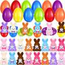 24 Pack Prefilled Easter Eggs with Plush Bunny Toys, Plush Animal Keychain for Easter Hunt, Basket Stuffers Filler, Easter Party Favors, Classroom Prize, Surprise Egg