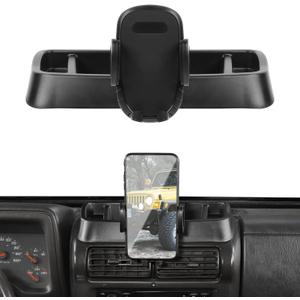 JeCar TJ Phone Holder Upgrade Dash Cellphone Mount with Storage Tray Interior Accessories Compatible with Jeep Wrangler TJ 1997-2006