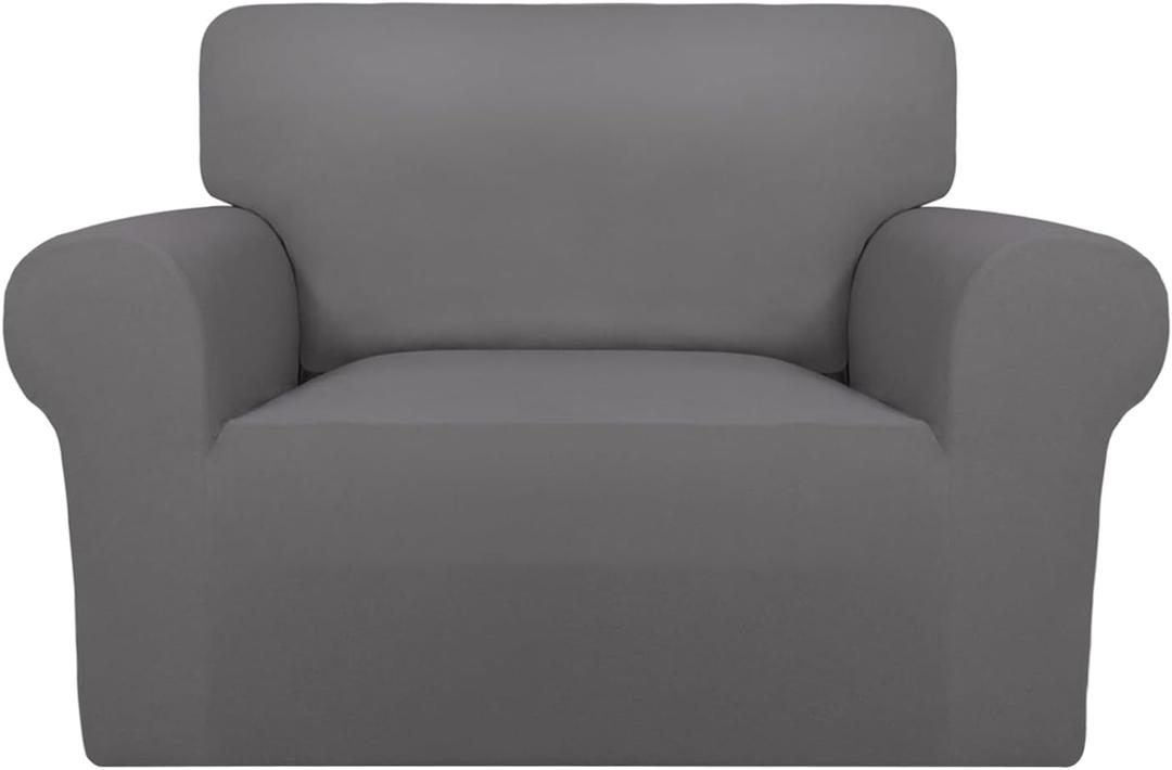 PureFit Super Stretch Sofa Slipcover  Spandex Non Slip Soft Couch Sofa Cover, Washable Furniture Protector with Non Skid Foam and Elastic Bottom for Kids, Pets (Oversized, Light Gray) (Small-XL)