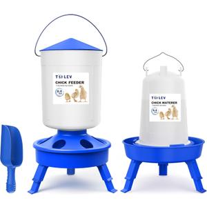Chick Feeder and Waterer Set with 3 Adjustable Height, Scoop, 0.8Gal Top Fill Chick Feeder and 0.4Gal Waterer Anti-Drown for Raising Chicks in Brooder Blue