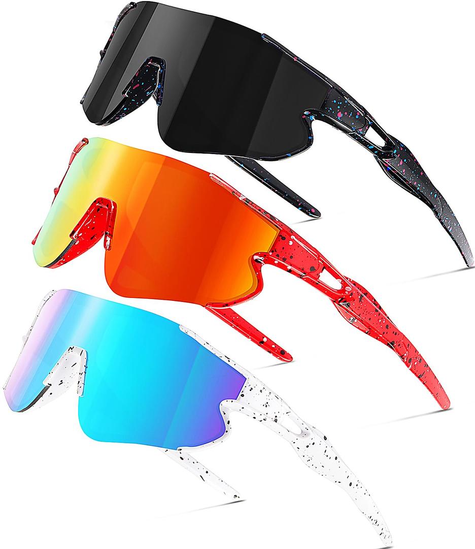 3 x SEKKAF Kids Baseball Sunglasses for Boys Girls Youth Softball Cycling Sports Sunglasses UV400 Protection Age 5-12