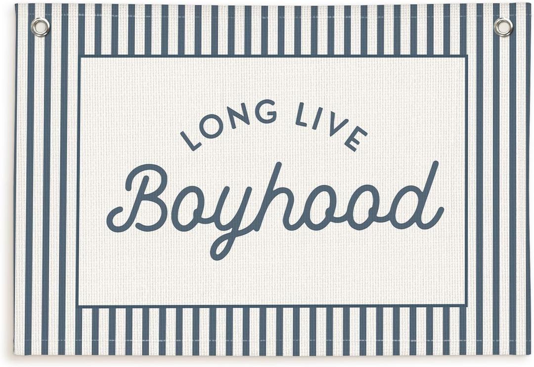 Lacama Vintage Blue Long Live Boyhood Boys Room Decor, Boy Nursery Decor, Linen Banner Wall Hanging Canvas Banner Flag Decor for Toddler Boy Room Nursery 30x20 Inch