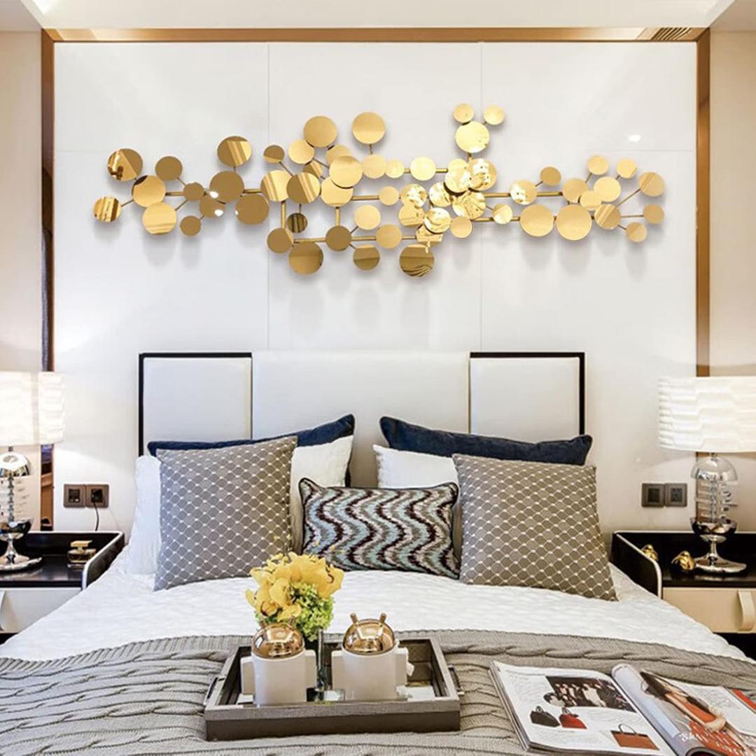 YUDACHU Modern Metal Wall Art for Living Room & Bedroom | 3D Geometric Sculpture 5920 | Gold Luxury Wall Decor Accent, Indoor Use, Hanging Kit Included