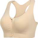 Lemef Front Zipper Sports Bras for Women Wirefree Post Surgery Bra Front Closure Racerback Compression Mastectomy Bras Large