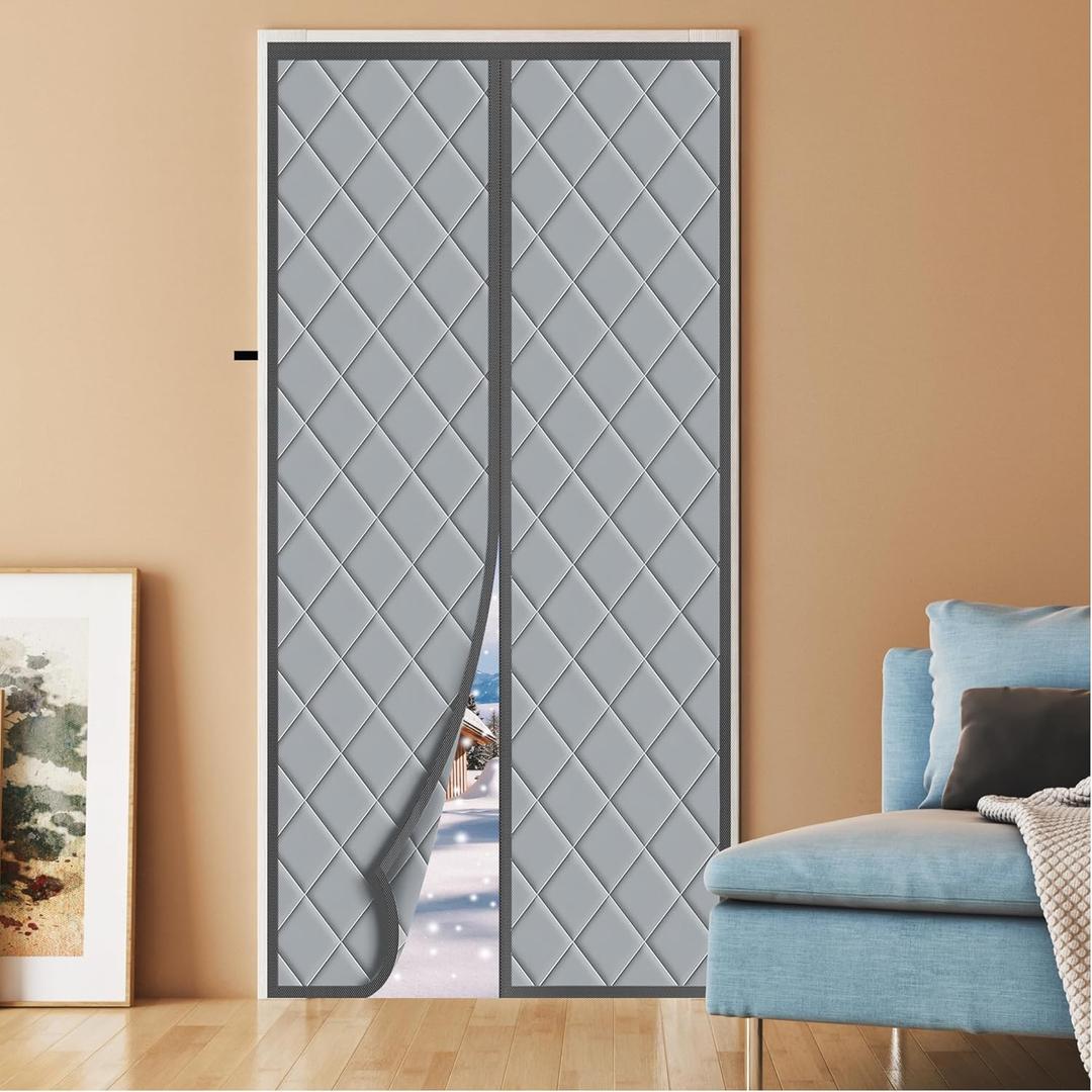 Magnetic Thermal Insulated Door Curtain, Fits Door Size 38" x 82",Durable Oxford Cloth&Thicken Polyester Fiber Fill, Efficient Temperature Control, Durable Construction, Soundproof and Windproof Gray