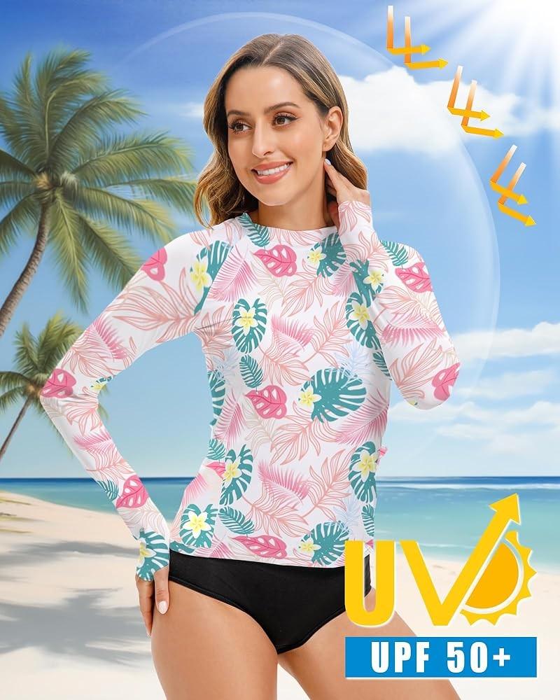 Long Sleeve Swimsuits Rash Guard Bathing Suit for Women UPF 50+ SPF UV Protection Shirts with Pockets, Medium