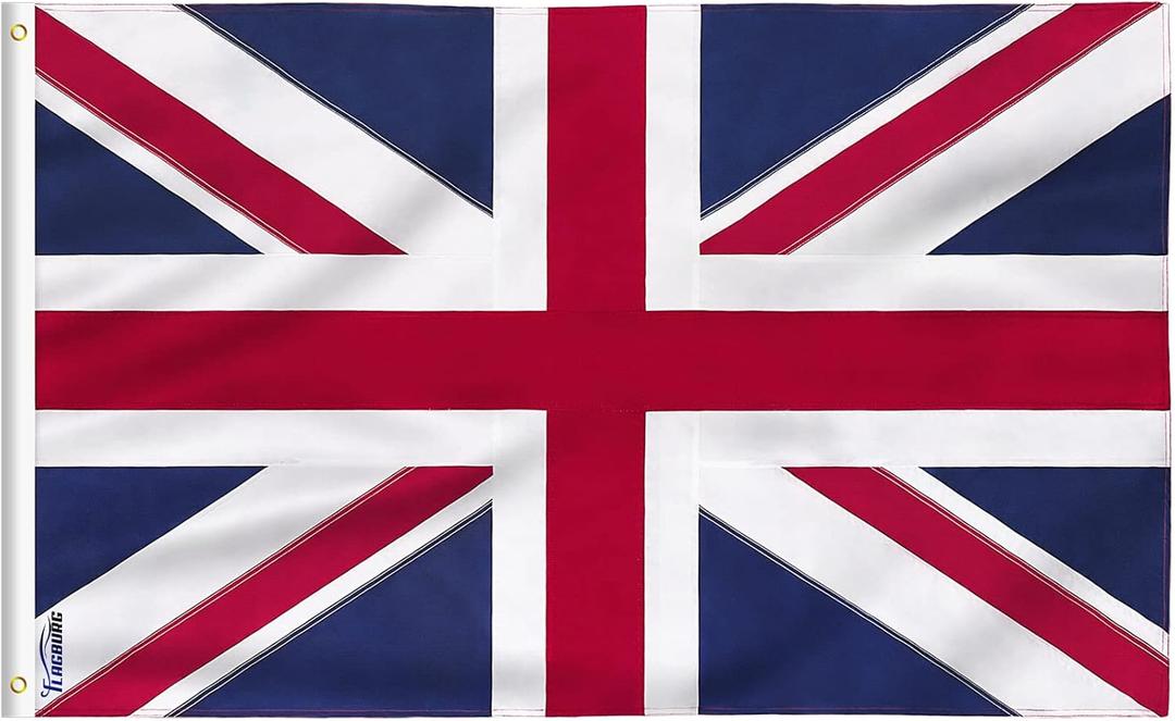 United Kingdom Flag 5x8 FT,1ply Printed Union Jack Flag with Vivid Color and Fade Proof, Canvas Header and Double Stitched, UK Polyester Flags with Brass Grommet