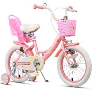 Glerc Maggie Girls Bike, 12-20 Inch Kids Bike for 2-13 Years Old Children, Princess Style Kids Bicycle with Doll-Seat & Basket & Training Wheels, Multiple Colors (Pink & White)