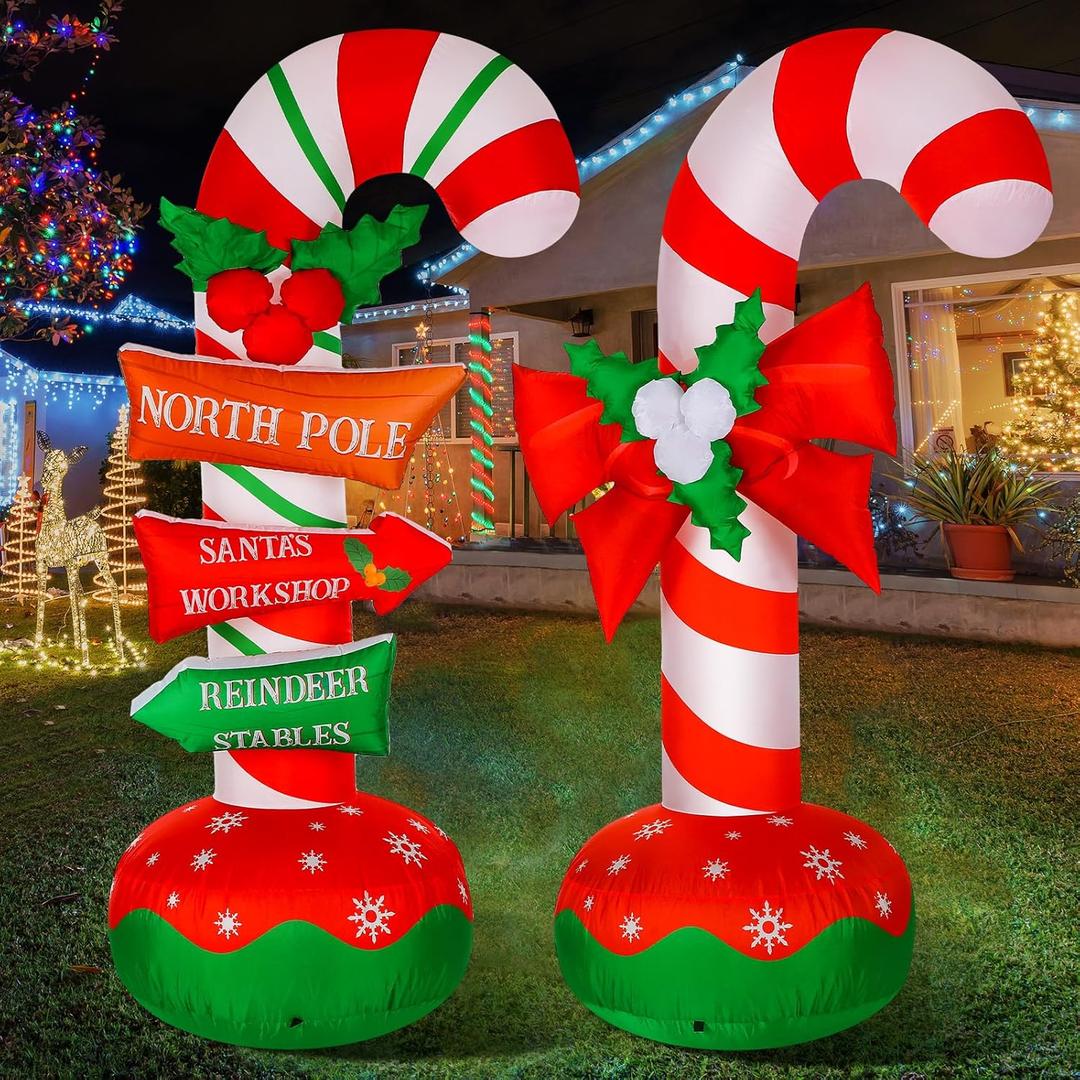 Leyndo 2 Pcs 6 ft Candy Cane Christmas Inflatables Decoration Inflatables Xmas Candy Cane Stacking Signs Built in LEDs Lighted Blow up Giant Merry Christmas for Holiday Party Yard Garden Lawn Decor