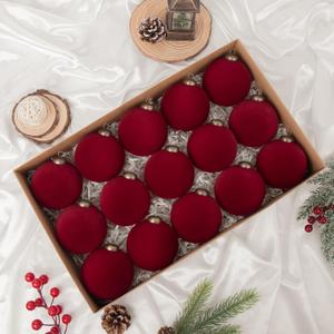 15 Pcs Red Velvet Christmas Ornaments Balls, 3.15 Inch Large Burgundy Velvet Ornaments for Christmas Tree, Flocked Hanging Decorations Ball Bulk for Xmas Holiday Party Wedding Home Decor