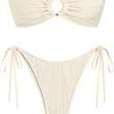 ZAFUL Women's Bandeau Bikini Strapless O Ring Lace Tie Back High Cut Two Piece Swimsuit Bathing Suits (2-beige S)