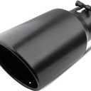 Vurkcy 4 inch Inlet Exhaust Tip, 6" Outlet 12" Overall Length Stainless Steel Exhaust Tail Pipe, Bolt-On, Rolled Edge, Slant Sleek Angle Cut, Polished Tailpipe, Black