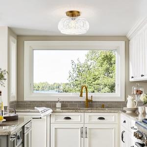 Semi Flush Mount Ceiling Light, Upgraded Larger Gold Glass Ceiling Light Fixture, Vintage Lighting for Hallway Kitchen Bedroom Dining Room, Bulb Not Included (11.03 inch)