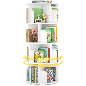 4 Tier Rotating Bookshelf, 360 Spinning Bookcase Tower, White