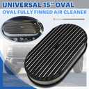 Universal 15'' Oval Fully Finned Air Cleaner, with Mounting bolt Black Aluminum Alloy Oval Polished Full Finned