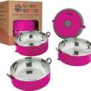 Healthy Human Travel Pet Bento Bowls - Leak Proof, Human-Grade Stainless Steel & BPA-Free, 3-Pack Water & Food Container Set, Clips & Handle (Pink)