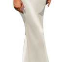 Women's Spring Summer Satin Silk High Waist Ruffle A Line Long Maxi Skirt Tulip Hem Skirts (Medium, White)