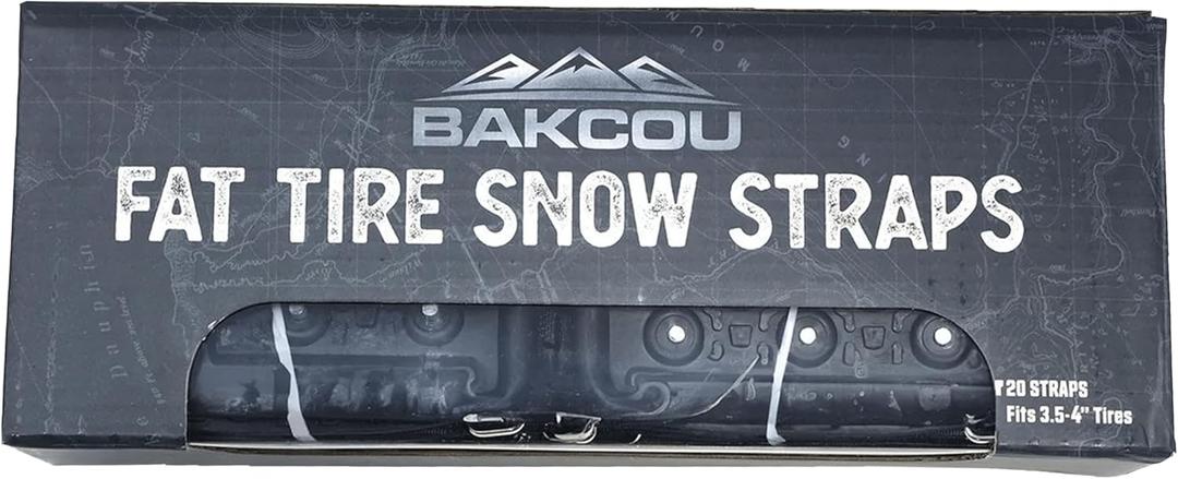 Bakcou - Fat Tire Snow Straps - Set of 20 Studded Straps for Enhanced Traction, Winter Terrain - Ideal for Icy & Snow Packed Conditions 3.5-4 Inches