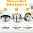 Beasea Mixing Bowls with Lids Set of 5, 4 QT Metal Stainless Steel Nesting Mixing Bowls with Lids, for Baking, Dough Bread Prepping, Salad, Food Serving and Kitchen Storing