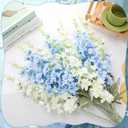 10 Pcs Delphinium Artificial Flowers for Decoration, 33.86 Inch Long Stem Larkspur Fake Flowers Light Blue Faux Silk Bouquets for Tall Vase Wedding Home Decor Floral Arrangements(White+Blue)