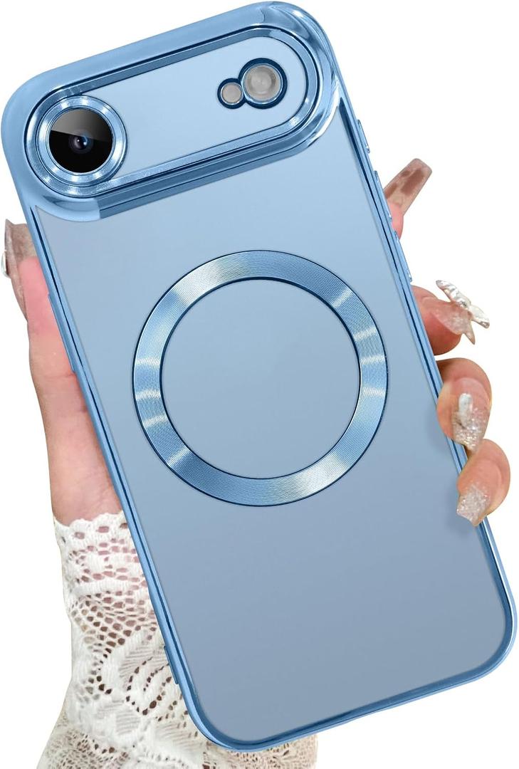 KANGHAR Case Compatible with iPhone Air Clear Magnetic Design,Blue | Compatible with MagSafe Full Camera Protector Anti-Yellowing Shockproof Cute Cover for Women Men