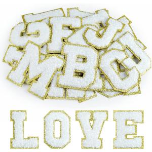 Morcheiong 52Pcs Self Adhesive Chenille Letter Patches A-Z, Chenille Letters for Clothing, Fabric, Shoes, Bags (White)