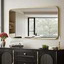 BEAUTYPEAK 26" x 38" Rectangular Aluminum Alloy Frame Wall Mounted Bathroom Mirror with Rounded Corners, Gold