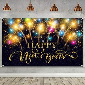 Blulu Happy New Year Party Decoration Supplies Happy New Year Eve Banner for 2026 Party Decoration Extra Large Fabric 2026 Fireworks Photo Booth Backdrop Background Banner, 72.8 x 43.3 Inch