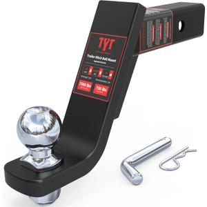 TYT Trailer Hitch Ball Mount Kit, 6-Inch Drop, Fits 2-Inch Receiver, 2-Inch Trailer Ball with 5/8" Hitch Pin Clip, Rated 7,500 lbs GTW / 750 lbs TW