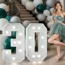 Marquee Numbers 3 Feet Tall Big Light Up Numbers 30th Birthday Decorations Women Men White Anniversary Party Decor Large Cardboard Prop Backdrop Sign 30