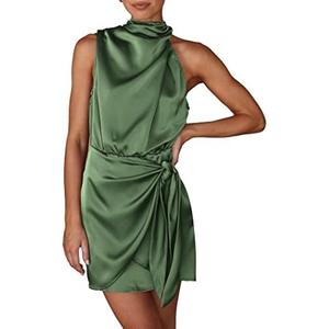 PRETTYGARDEN Women's Short Formal Satin Dress Summer Sleeveless Mock Neck Tie Waist Cocktail Party Dresses Size M PRETTYGARDEN Women's Short Formal Satin Dress Summer Sleeveless Mock Neck Tie Waist Cocktail Party Dresses Size M