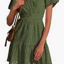 PRETTYGARDEN Womens 2025 Summer Short Dress V Neck Short Sleeve A Line Hollow Out Lace Ruffle Cute Casual Beach Party Dresses, S