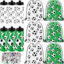 24 Pcs Soccer Water Bottles Drawstring Bag Set with 50 Sticker Soccer Party Favors 12 Reusable Sports Squeeze Water Bottles 20oz 12 Soccer Goodie Gift Bag for Soccer Team Gifts Players Gym