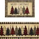 Robvobe Merry Christmas Kitchen Mats Set of 2 Xmas Tree Black Red Buffalo Plaid Print Winter Kitchen Rugs Runner Holiday Absorbent Non Slip Comfort Mat for Kitchen Floor Decor, 17"x30"+17"x47"
