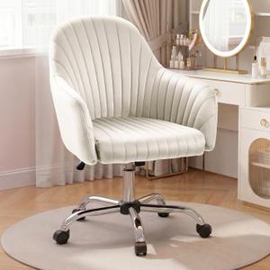 Warmiehomy Desk Chair, Velvet Vanity Chairs with Back, Luxury Reading Chair for Home Office, Ergonomic Office Chair with Wheels for Working (Cozy Beige), 27" W x 25.2" D x 33.07"-36.5" H