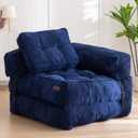 MAXYOYO Folding Sofa Bed, L-Shaped Convertible Sofa Bed with Armrest Foldable Sleeper Sofa with Pillow, Portable Fold Out Chair Bed Comfy Floor Lounge for Living Room Bedroom, Navy, Single