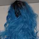 Kaneles Blue Wigs for Women Ombre Long Blue Fluffy Curly Wavy Colorful Wigs for Daily Party Halloween Cosplay