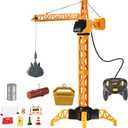 28-Inch RC Construction Tower Crane Toy for Kids, 4 Channel Remote Control Crane Toy with LED Light, Grabber, Log, Lifting Basket, 360 swivel, STEM Educational Learning Toys for Boys Ages 3 and Up