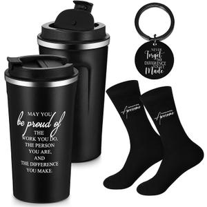 Roshtia 3 Sets Employee Appreciation Gifts for Men Teacher Coworker 17 oz Stainless Steel Tumbler May You Be Proud of The Work You Do Sign Socks Inspirational Keychain(Black)