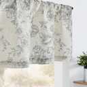 jinchan Linen Kitchen Valance with Lined Gray Floral Valance Curtain 16 Inch Farmhouse Peony Flower Printed Curtain for Windows Living Room French Retro Patterned Rod Pocket 1 Panel Grey on Beige