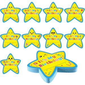 Mooliwe 144 Pcs It's My Birthday Star Adhesive Badges Sticker Birthday Star Teaching Cutouts for Classroom Bulletin Boards Decorations with 300 Adhesive Dots Office School Party Decor DIY Craft