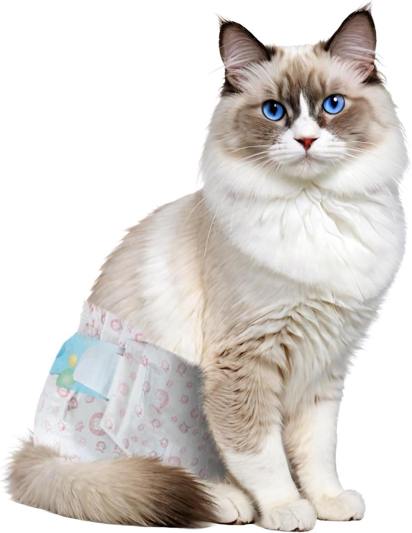 Disposable Cat Diapers, 40 Count Perfect for Both Male and Female Cats, for Elderly, (L) Incontinent, or Post-Surgery Cats and Dog Leak-Proof, Super Absorbent & Hypoallergenic Pet Diapers