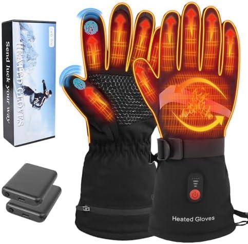 Heated Gloves for Men Women,7.4V Rechargeable Hand Warmer Gloves,3 Heat Settings,Touchscreen Waterproof Heated Large