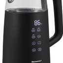 Elite Gourmet 1.7L Dual Wall Cool Touch Electric Tea Kettle, Borosilicate Glass, 304 Stainless Steel Interior, Programmed Digital Touchscreen, Keep Warm, Auto Off & Audible Indicator, Black