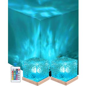 2 PCs Cordless Lava Lamp, Rechargeable Northern Lights Cube Ocean Wave Projector Light Aurora Glow Lamp,16 Colors Gradual Rotating with Remote Control for Bedroom Living Room and Game Room